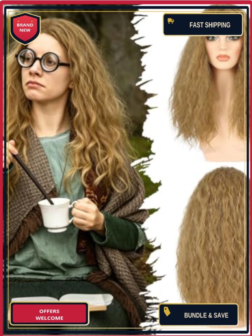 Long Curly Costume Wig Heat Resistant Synthetic Fiber Cosplay Halloween Party